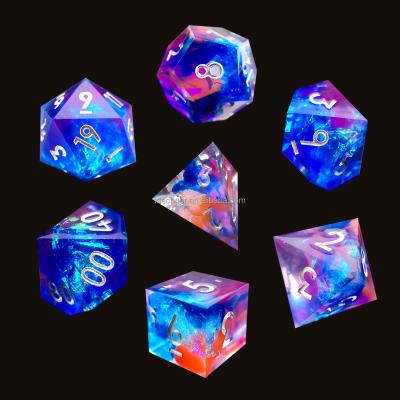 China Blue Haze Style Handmade Plastic Resin Edge Dies 7 Piece Full Set Blue Haze RPG D&D Dies Set For Board Game Dies Cut Night Lights for sale