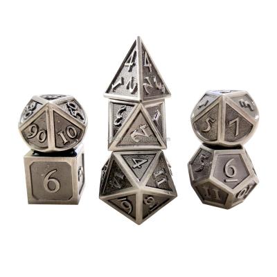 China Fashionable Polyhedral 7Pcs/Set Metal Die Cut Color Classic Antique Nickel With Numbers Die Cut RPG Die Cuts D&D DND Game for sale