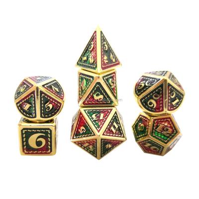 China Custom Number DND Polyhedral Gold Design Dragon Style Colorful Green Red Dies Metal Fashionable Dies Dies For D&D Dungeons And Dragons Play Sets for sale