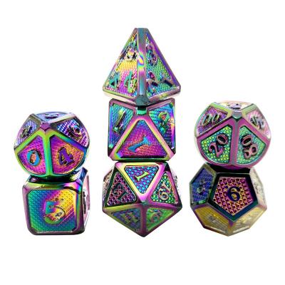 China Trendy Rainbows Edge Metal Polyhedral Dies Set Mechanical Grid Style DND RPG MTG Role Playing Bar Party Table Game Dungeons And Dragons for sale