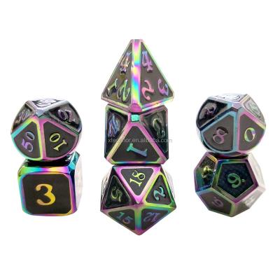 China Fashionable Style Colorful Black Polyhedral Grid Metal DND Polyhedral Dies Set Role for D&D Dungeons and Dragons Playing Game for sale