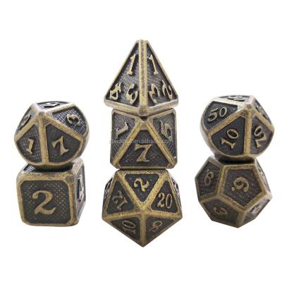 China Fashionable Grid Design DND Metal Polyhedral Bronze Dies 7 Pieces/Set For RPG MTG Role Playing Games Math Table Games Best Party Game Toy for sale