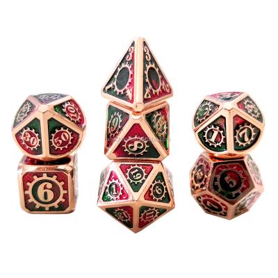 China Trendy Doule Color Green/Red with Copper Font DND Metal Dies Set Heavy Dungeons and Polyhedral Dragons Playing Dice for Table Game for sale