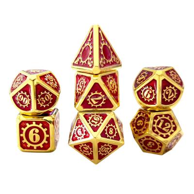 China Fashionable mechanical style red dies set for DND RPG games table dungeons and dragons metal 7pcs/set die cuts D4 D6 D8 D10 D% D12 for sale