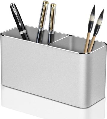 China For Office Desk Pen Holder Organizer with 2 Slots, Rectangular Aluminum Pencil Cup, Desk Organizer and Accessories for Office, School, Home, Kids for sale