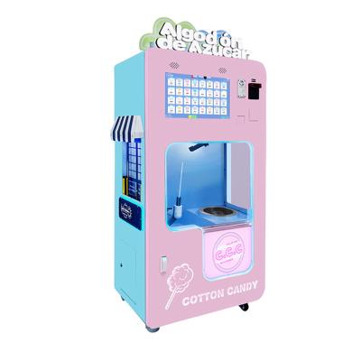 China OEM Mini Digital Coin Operated Payment Hotel Metro Station Mall Kids Food Vending Machine Pink Cotton Candy Floss Making Machine For Mall for sale