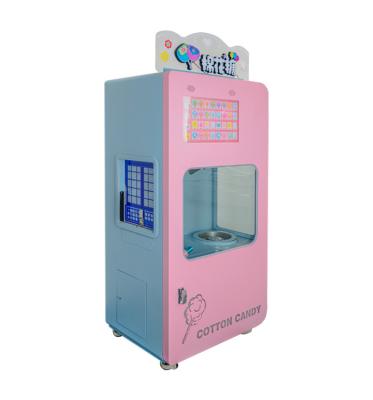 China Hotel Subway Station Shopping Mall Customized Automatic Sticker Marshmallow Making Machine Coin Acceptor Flower Cotton Candy Floss Vending Machine for sale