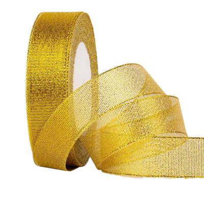 China Sustainable Different Sizes 100% Polyester Gold And Silver Metallic Ribbon For Decoration for sale