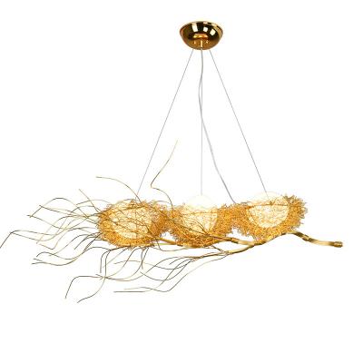 China Light Fixture Acrylic Iron Bird's Nest Light Gold Color Modern Design Material Nordic Lamp for sale