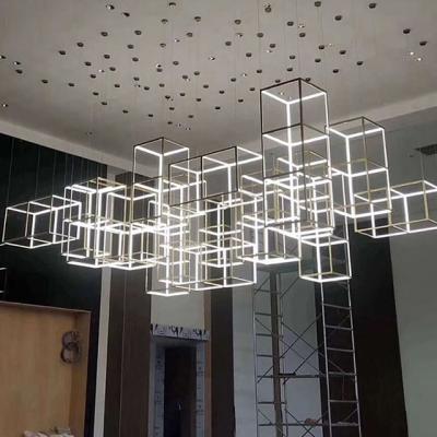 China Creative residential modern simple complex villa stair cube light cube chandelier engineering designer mail personality hall lamps for sale