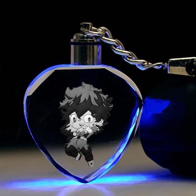 China Heart Shaped Anime Crystal Colorful Flashing Keychains Japanese Personality Key Chain My Hero Academia Cartoon Key Chain for sale