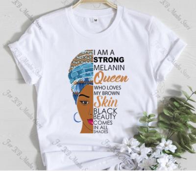 China 2021 New Design Anti-wrinkle Women T-shirt Fashion Casual Short Sleeve Cartoon African Girl Print T-Shirts for sale