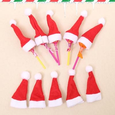 China Lighting Christmas Holiday Flannel Mini Christmas Hat Decorating Candy Lollipop Santa Hats For To Give Away Gifts for sale