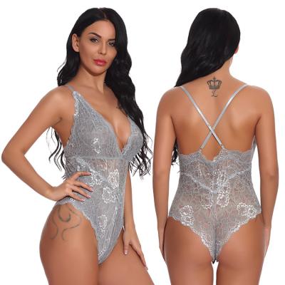 China classic & Luxury Hot Selling Luxury Hot Selling Lace Crotch Button Thong Instant Open Sexy Sling Sexy Lingerie Deep V Sheer Jumpsuits for sale