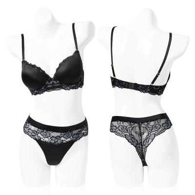 China New Design Black QUICK DRY Thongs Sets Sexy Lace Large Size Sheer Soft D E Cups Fat Women Bra And Panties for sale