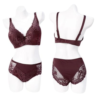 China High Quality Viable Solid Color 3/4 D Big Cups Plus Size Fat Women Sexy Lace Transparent Bra Briefs Sets Underwear for sale