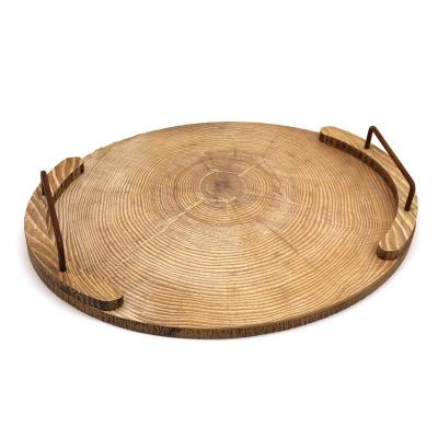 China Decoration Oval Wooden Tray with Metal Handle Wooden Serving Tray for Dining Tableware, Kitchen or Dining Accessory, Breakfast, Coffee Table for sale