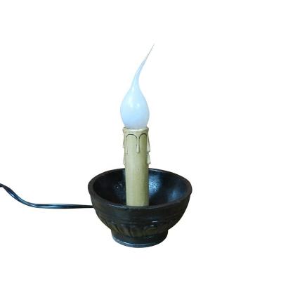 China Decoration Country Primitive Antique Finish Black Resin Bowl Electric Candle Lamp With Silicone Dipped Candle Bulb for sale