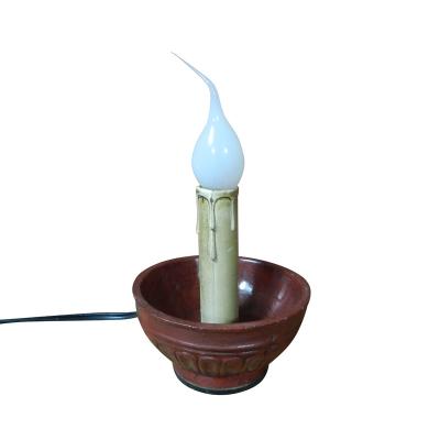 China Antique Finish Country Decoration Burgundy Primitive Resin Bowl Electric Candle Lamp With Silicone Dipped Candle Bulb for sale