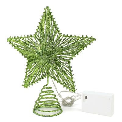 China Decorative Green Glittered 3D Tree Top Star with Warm White LED Lights and Timer for Christmas Tree Decoration and Seasonal Holiday Decor for sale