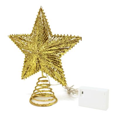 China Decorative Gold Glittered 3D Tree Top Star with Warm White LED Lights and Timer for Christmas Ornaments and Seasonal Holiday Decor for sale