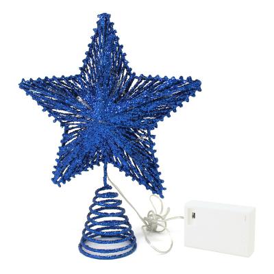 China Blue Glittery Decoration 3D Tree Top Star with Warm White LED Lights and Timer for Christmas Ornaments Decor for sale