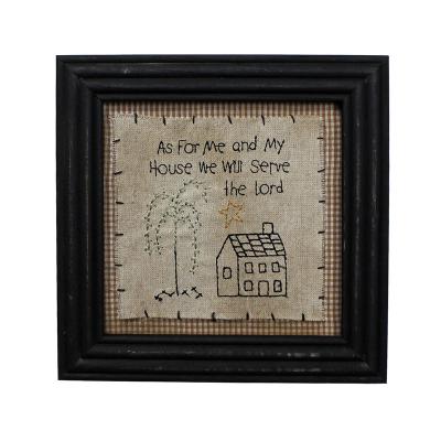 China Antique Primitives Imitation Vintage As For Me And My Room We Will Serve Lord Stitchery Frame Wall Hanging Decoration Art for sale