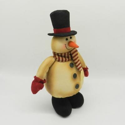 China Rustic Standing Country Plush Snowman Doll with Black Boots and Top Hat Vintage Stuffed Toy Christmas Decoration CV30027 for sale