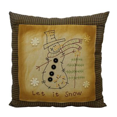 China Decor Primitives Let It Snow Embroidered Tile with Decorative Snowman Snowflake Tree Accent for sale