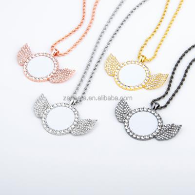 China Environmental Friendly Metal Angel Wings Jewelry Angel Wings Necklace Pendants Custom Sublimation Logo for sale