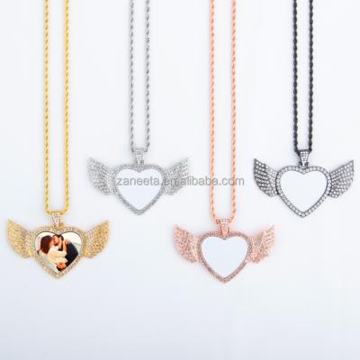 China Environmental Friendly Necklace Bling Angel Wings Heart Personalized Photo Sublimation Necklace Blank Jewelry for sale