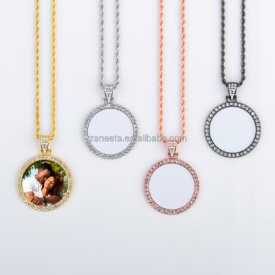 China Environmental Friendly Bling Round Necklace With Diamonds For Sublimation Blank Necklace Jewelry for sale