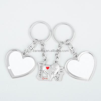 China Double Sides Printing Custom Printing Heart Shape Blank Sublimation Metal Matching Couple Keychains for sale