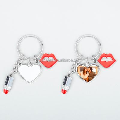 China Souvenir Gifts Promotion Valentine's Day Gift For Custom Logo Printing Sublimation Heart Lipstick Metal Key Chain for sale