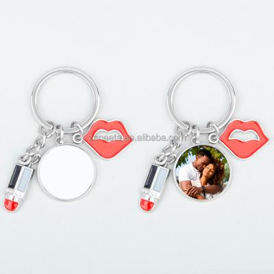 China Souvenir Gifts Promotion Lipstick Sublimation Logo Metal Keychain Custom Made With Lipstick And Lipstick Charm for sale