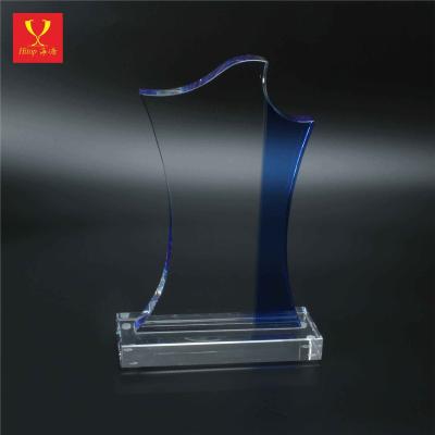 China Europe Hitop Customize Popular UV Printing Blue Glass 3d Laser Award Shields For Office Awards Gift for sale