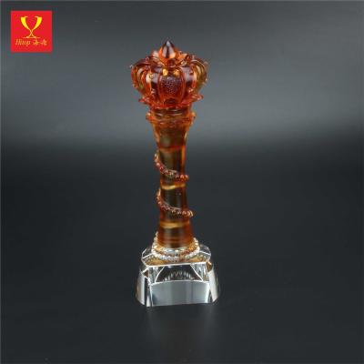 China Viet Nam Crown liuli trophy with crystal base liuli honor award for business gift souvenir home decoration for sale