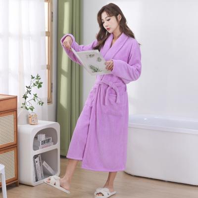 China Child-Proof Female Bath Robes V-neck Ladies Flannel Sleepwear Soft Custom Logo Luxury Bath Robes SPA Robe Hotel Bathrobe women's night dress for sale