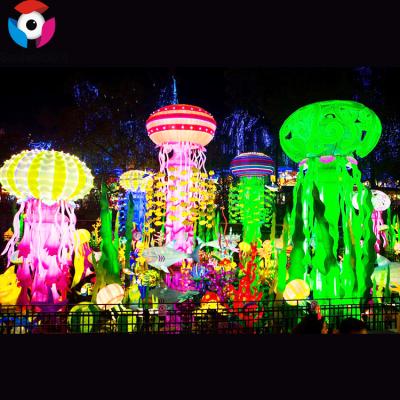 China Steel Chinese Lantern Show Lights Chinese Outdoor Cloth Lantern Hanging Lanterns for sale