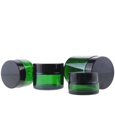 China Cosmetics-bottle 20g 30g 50g 100g cosmetic glass cosmetics jar glass jar wide mouth green glass jar with lid for sale