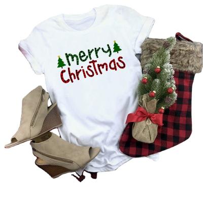 China 2021 Anti-wrinkle T-shirt Christmas movie Santa Claus letter printing crew neck plus size 3xl t-shirt women for sale