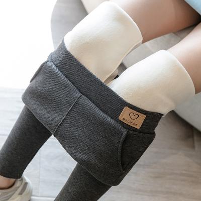 China Snagging Resistance Autumn and winter new leggings women's high waist pockets leather label thread plus velvet thick warm pants lamb velvet leggings for sale