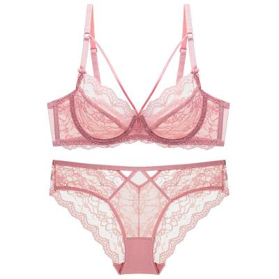 China Breathable Sexy Lace Ladies Underwear Ultrathin Sponge Plus Size Bra Set for sale