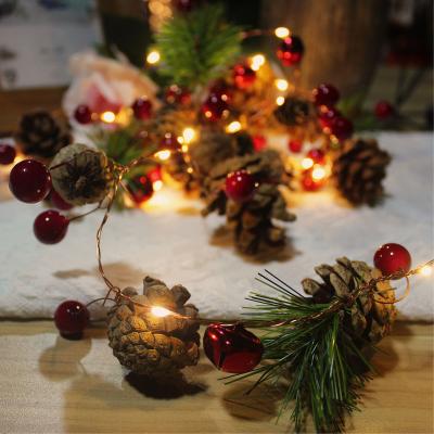 China Wholesale High Quality 2meter Christmas Home Decoration Christamas Led Lights Battery Operated Copper Wiring Garland Lamp Pine Cones Pine Needles for sale