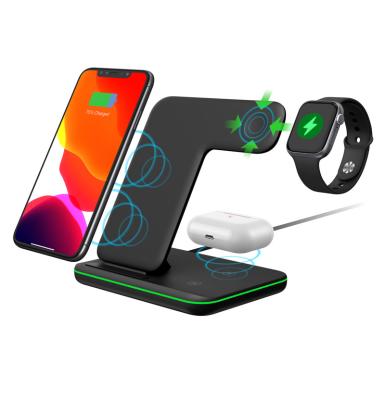 China Hot Selling Multi Wireless Charging 15W Fast Radio Multi Charging 3 IN 1 LED Light Wireless Charger Station for sale