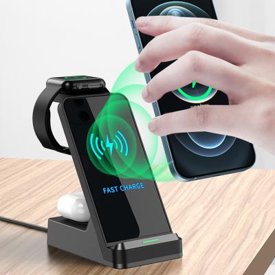 China 2021 NEW Mobile Phone Amazon Top 15W Qi Portable Fast Charging Desktop 3 in 1 Wireless Charger Stand Cell Phone Charger Dock Station for sale