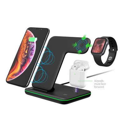 China Factory Wholesale Multi Wireless Charging 15W Fast Wireless Charging Station 3 in 1 Wireless Charger with LED Lamp for sale