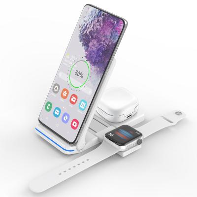 China Radio Charging 2021 Trending Products 15W Portable LED Fast Charging Foldable 3 in 1 Wireless Charger Stand Station Dock for iPhone Air Pods for sale