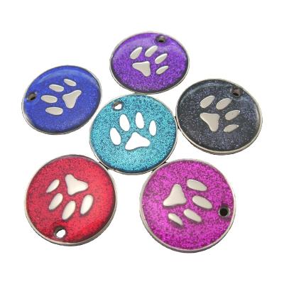 China Europe Personalized Glitter Engraved Paw Stainless Steel Blank Dog Bone Charm For Engrave Metal Pet ID Collar Tag Stamped Paw Dog Tag for sale