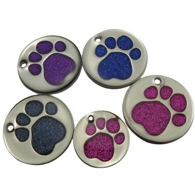 China Bulk Pet Jewelry ID Paw Shape Round Metal Custom Logo Glitter Enamel Pin Brand From Europe Costom Dog Tag Manufacturer Tags Dogs and Cats ID Tag for sale